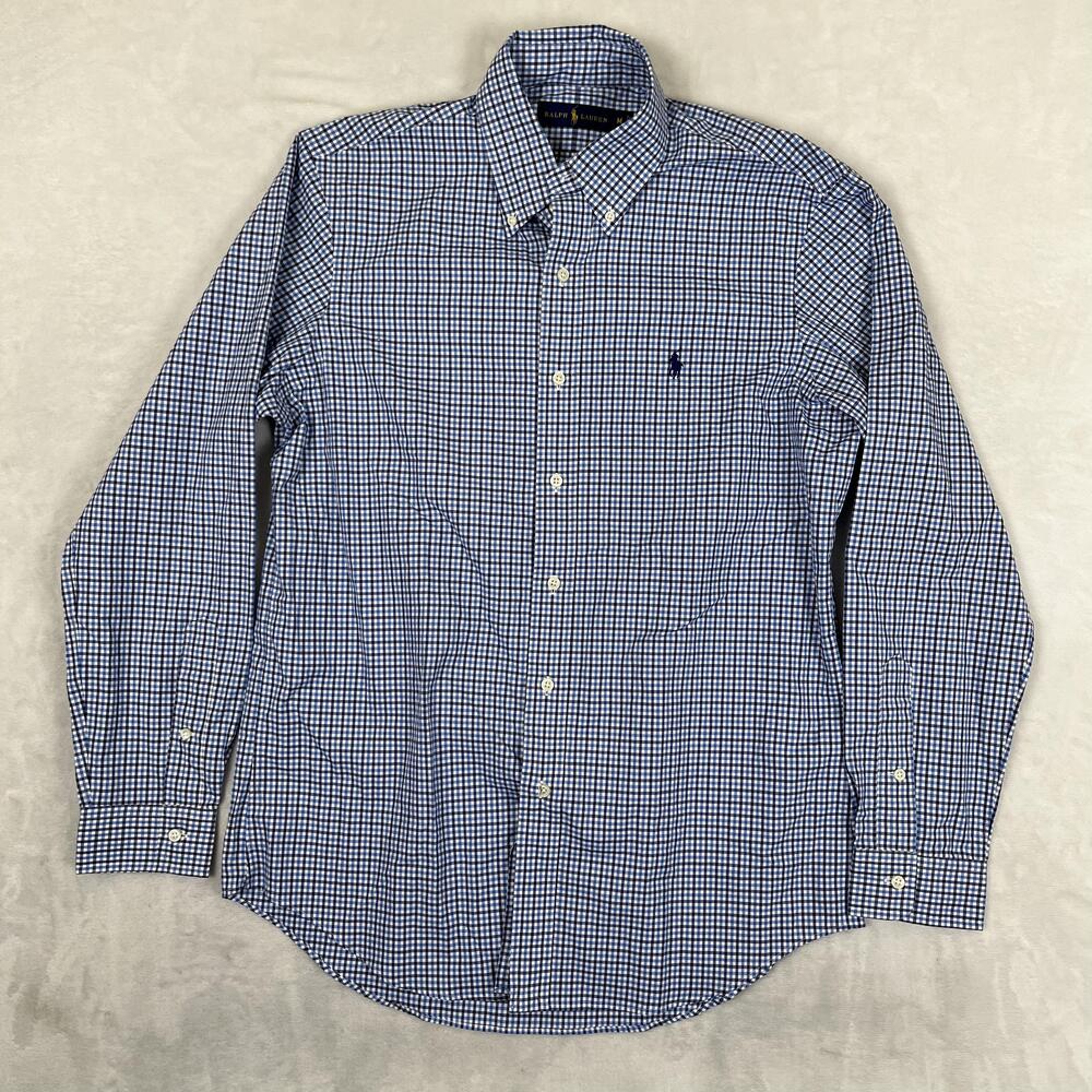 Ralph Lauren Shirt Mens Medium Blue Check Long Sleeve Button Down Casual